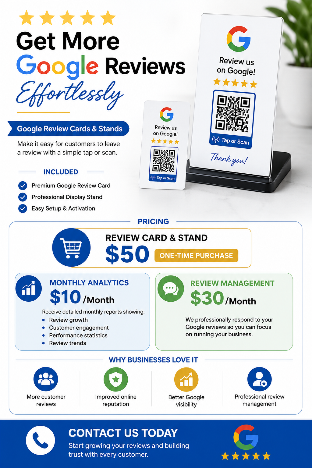 Promote Google reviews effortlessly with NFC review cards